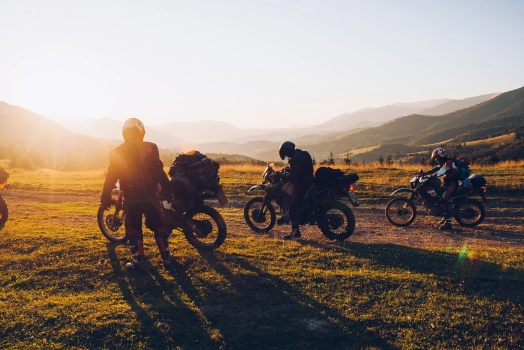 Group of bikers in the evening light